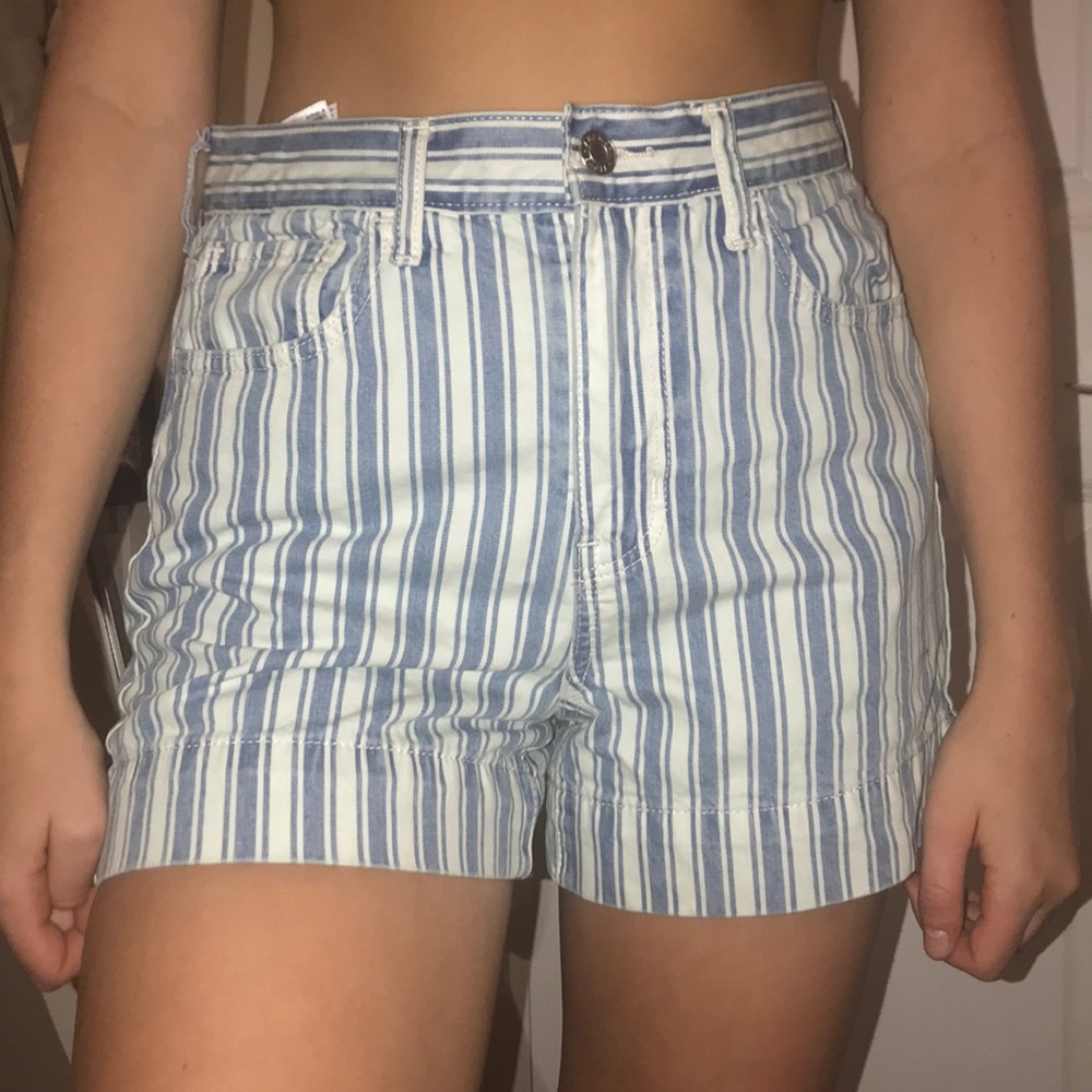 Women’s White & Blue Jean Striped Shorts.